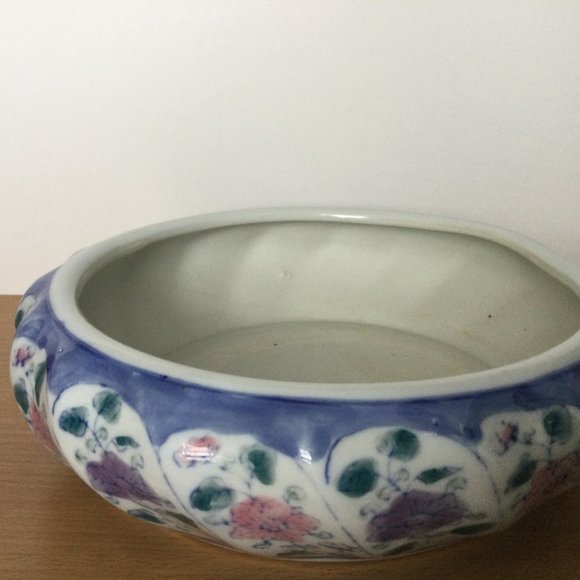 Vintage Chinese porcelain big bowl indoor planter hand painted floral 23cm long - Picture 2 of 9